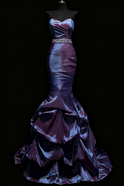 Chic Navy Blue Mermaid Long Prom Dresses Satin Strapless Evening Gowns ED05776