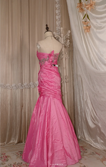Chic Pink Mermaid Long Prom Dresses Satin Sweetheart Evening Gowns Sleeveless Birthday Dresses  ED05779