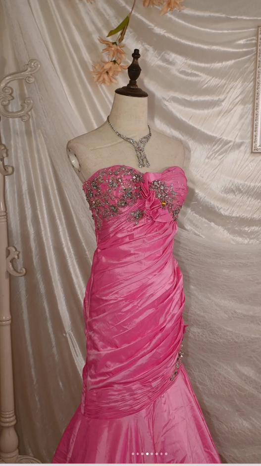 Chic Pink Mermaid Long Prom Dresses Satin Sweetheart Evening Gowns Sleeveless Birthday Dresses  ED05779