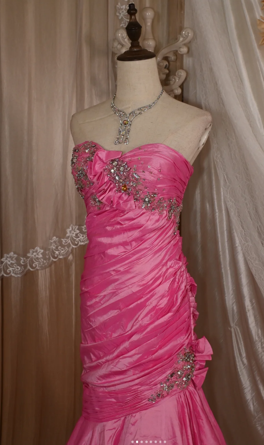 Chic Pink Mermaid Long Prom Dresses Satin Sweetheart Evening Gowns Sleeveless Birthday Dresses  ED05779