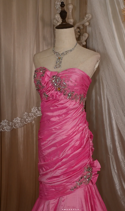Chic Pink Mermaid Long Prom Dresses Satin Sweetheart Evening Gowns Sleeveless Birthday Dresses  ED05779