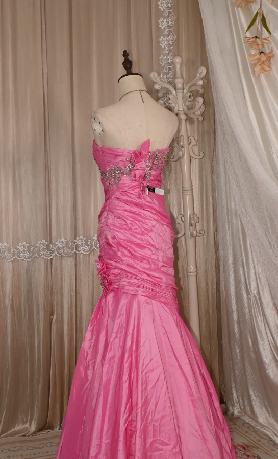 Chic Pink Mermaid Long Prom Dresses Satin Sweetheart Evening Gowns Sleeveless Birthday Dresses  ED05779