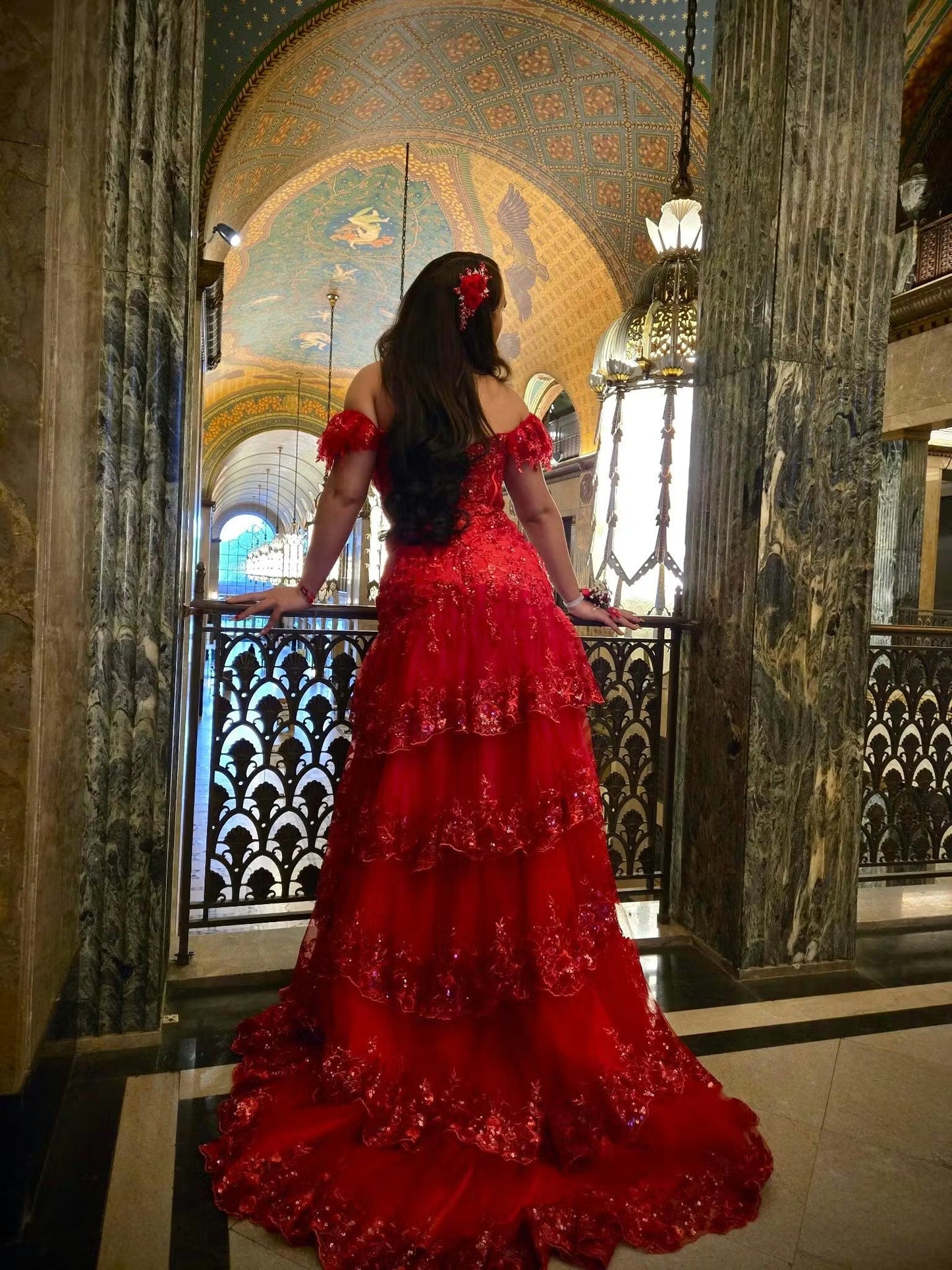 Cute Burgundy Sheath Long Prom Dresses Tulle Sequins Off-shoulder Evening Dresses with Slits ED05797