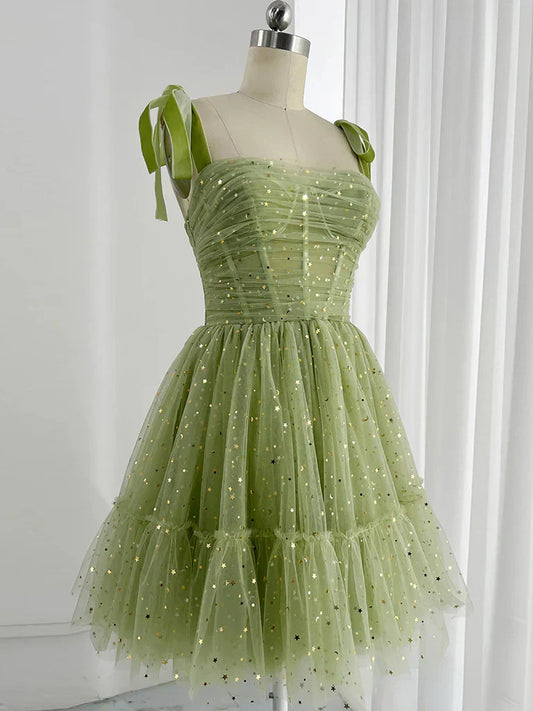 Tulle Green Short Prom Dress, Cute Green Homecoming Dress HZ1024