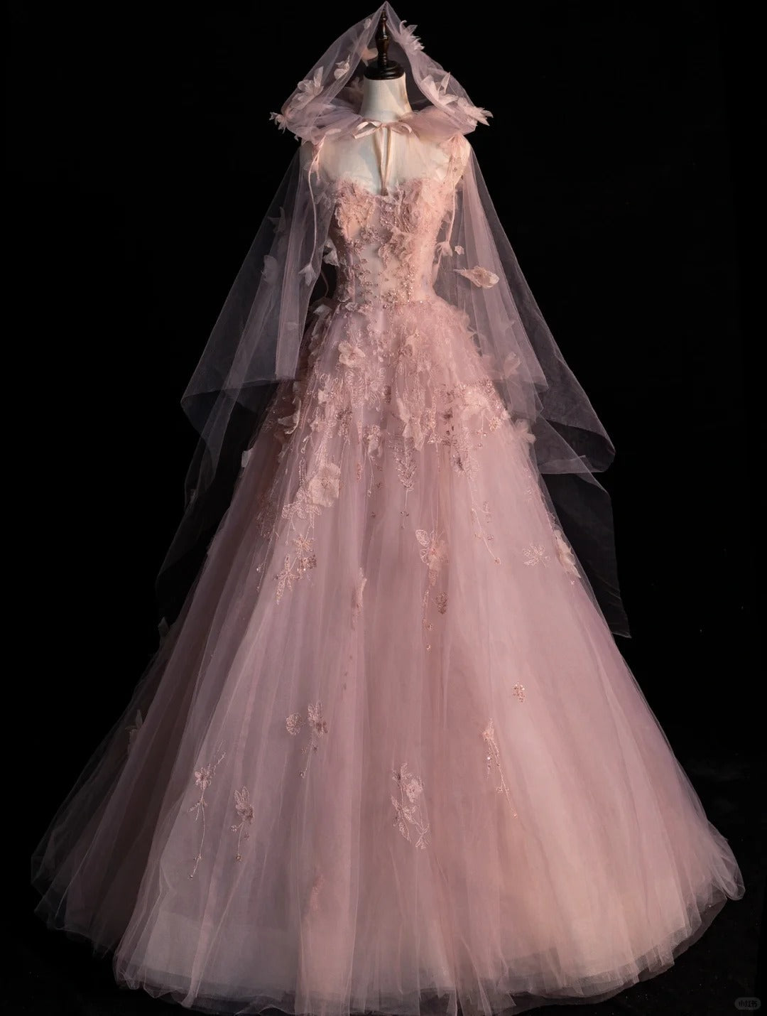 Fairy Pink A-Line Long Prom Dresses Applique Tulle Spaghetti Straps Evening Dresses Sleeveless Birthday Dresses ED05834