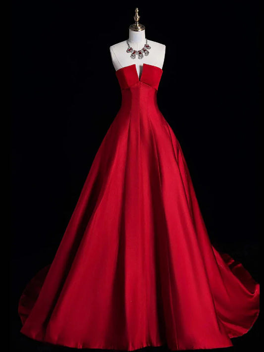 Simple A-Line Satin burgundy Long Prom Dress, Burgundy Long Formal Dress ED0586