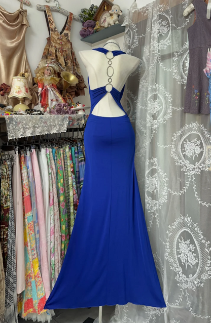Two styles _ Vintage Royal Blue Sheath Long Prom Dresses, Chiffon Strapless Evening Dresses, and Backless Formal Dresses ED05891