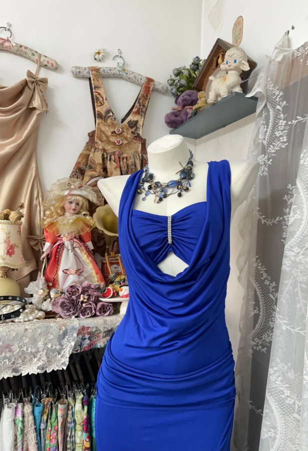 Two styles _ Vintage Royal Blue Sheath Long Prom Dresses, Chiffon Strapless Evening Dresses, and Backless Formal Dresses ED05891