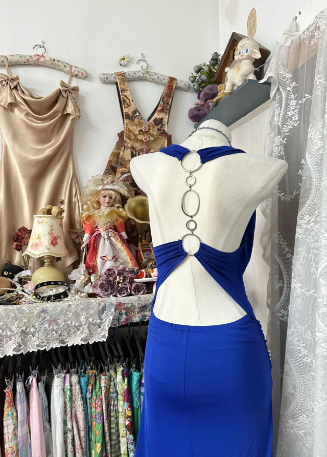 Two styles _ Vintage Royal Blue Sheath Long Prom Dresses, Chiffon Strapless Evening Dresses, and Backless Formal Dresses ED05891