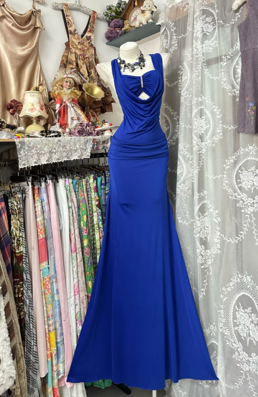Two styles _ Vintage Royal Blue Sheath Long Prom Dresses, Chiffon Strapless Evening Dresses, and Backless Formal Dresses ED05891