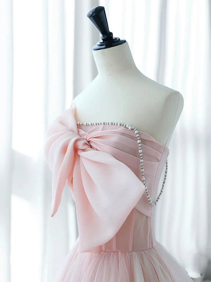 A-Line Pink Organza Long Prom Dress, Pink Long Formal Dress ED0591