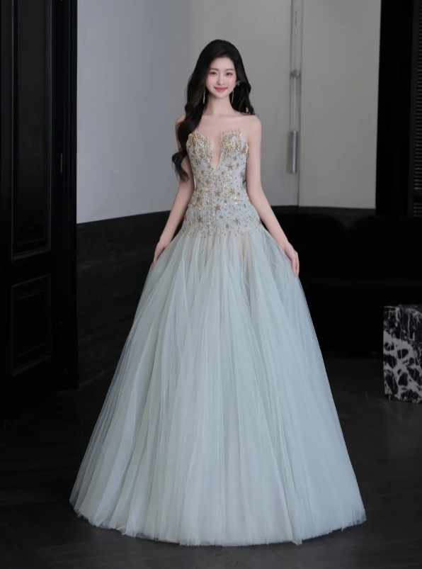 Elegant Tiffany Blue A-Line Long Prom Dresses Tulle Sweetheart Evening Dresses   ED05947