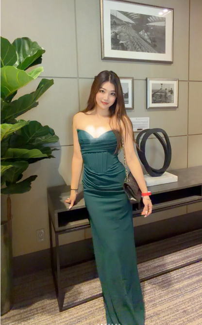 Elegant Sheath Green Wedding Guest Dresses Chiffon Sweetheart Long Evening Dresses ED05980