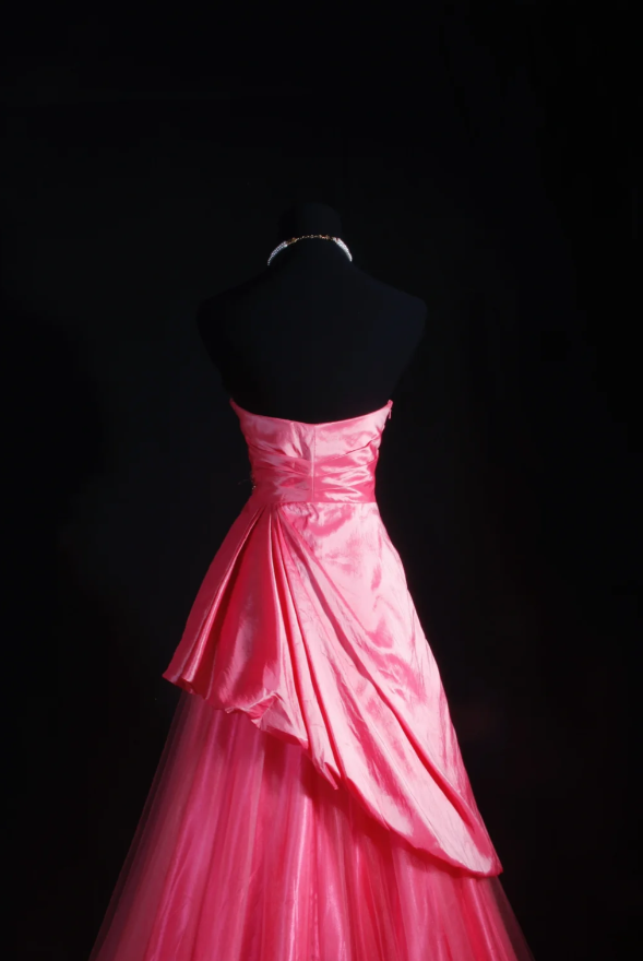 Cute A-Line Pink Long Prom Dresses Satin Tulle Strapless Evening Dresses ED05984