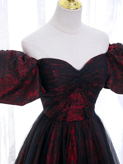 Temperamental Elegant A-Line Tulle Lace Burgundy Long Prom Dress, Burgundy Long Formal Dress ED0599
