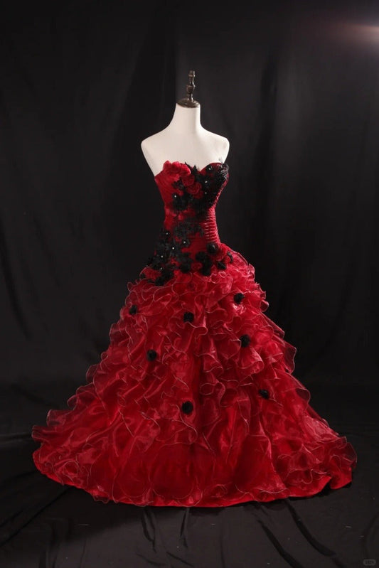 Fairy Burgundy Long Prom Dresses Tulle Ball Gown Sleeveless Quinceanera Dresses Strapless Sweet 16 Dresses  ED06010