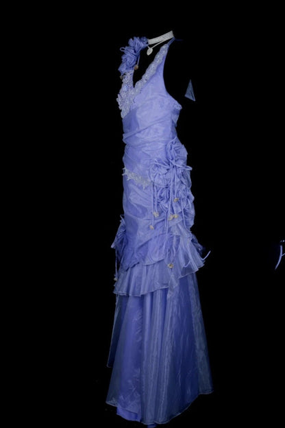 Elegant Sheath Purple Wedding Guest Dresses Tulle V-neck Sleevless Long Evening Dresses ED06030