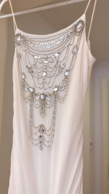 Vintage Apricot Beadings Long Prom Dresses Chiffon Sheath Spaghetti Straps Evening Dresses  Sleeveless Party Dresses  ED06051