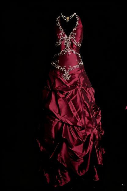 Elegant Halter Purple Long Prom Dresses Beaded Satin A-Line Birthday Dress ED06062
