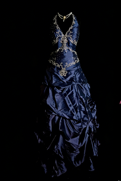 Elegant Halter Purple Long Prom Dresses Beaded Satin A-Line Birthday Dress ED06062