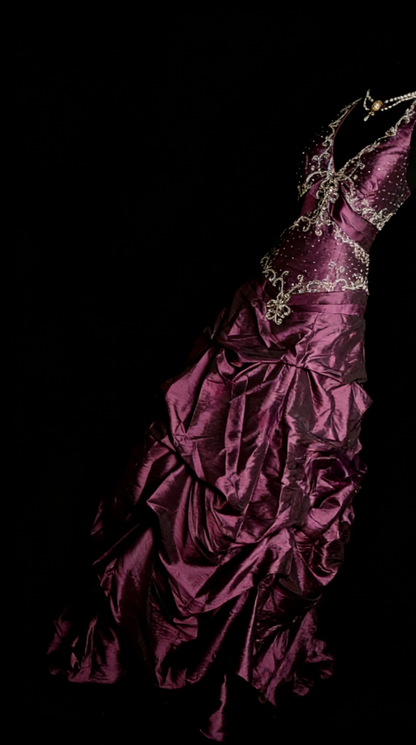 Elegant Halter Purple Long Prom Dresses Beaded Satin A-Line Birthday Dress ED06062
