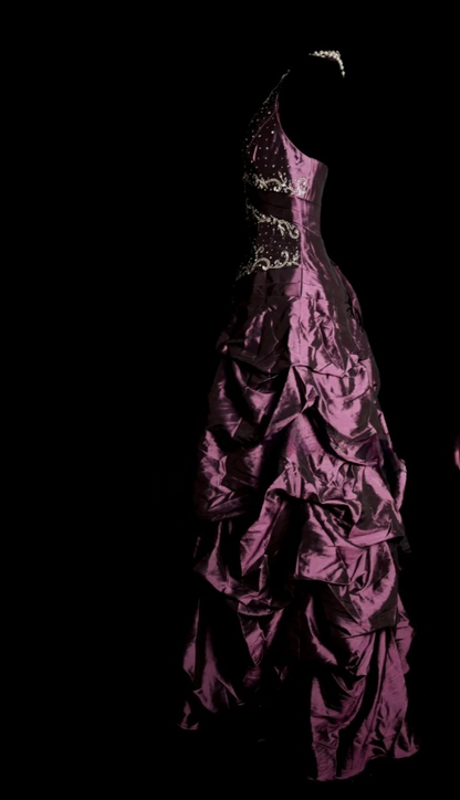 Elegant Halter Purple Long Prom Dresses Beaded Satin A-Line Birthday Dress ED06062