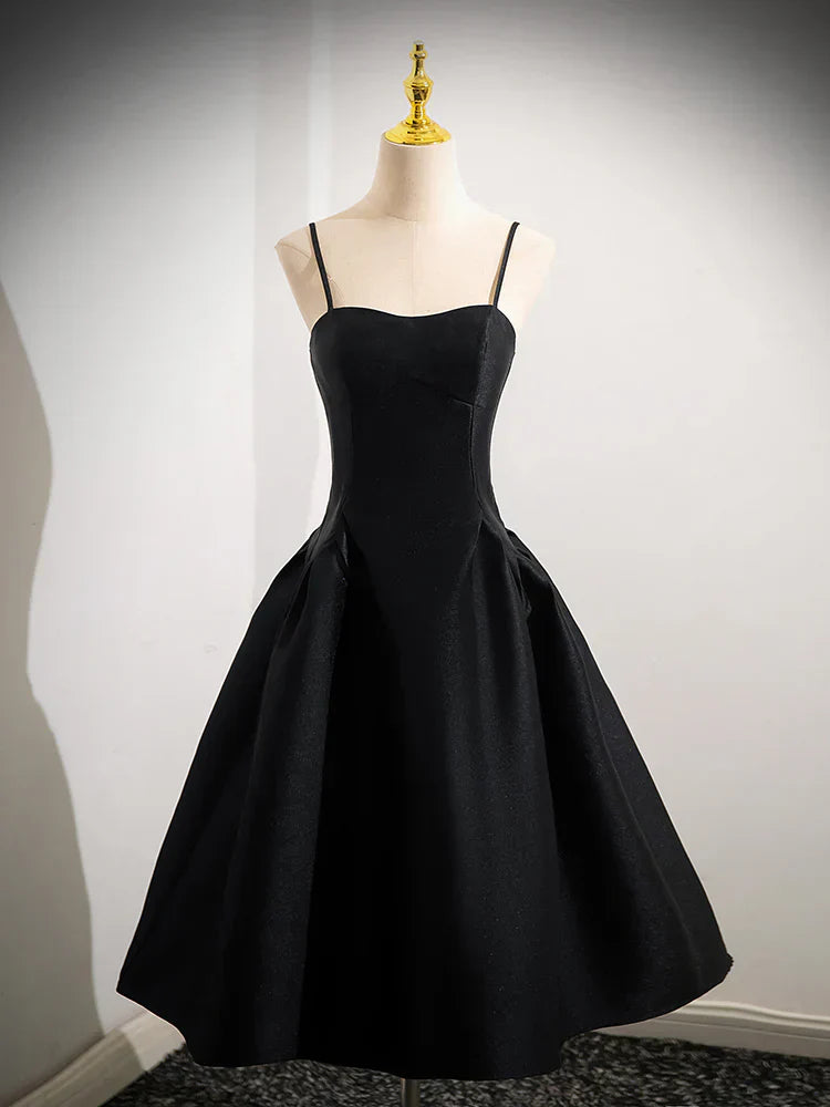Satin Black Satin Short Prom Dress, Black Homecoming Dress HZ1024