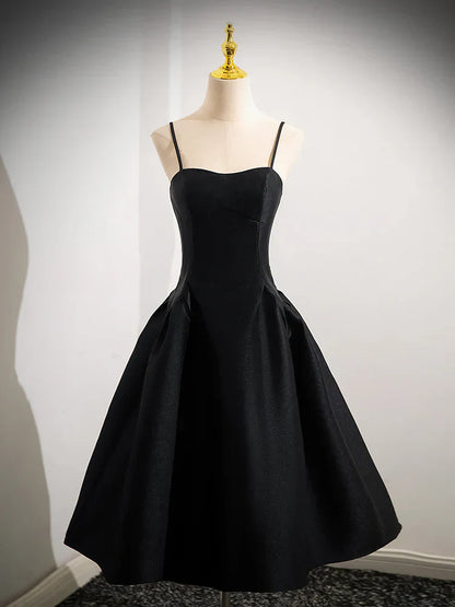 Satin Black Satin Short Prom Dress, Black Homecoming Dress HZ1024