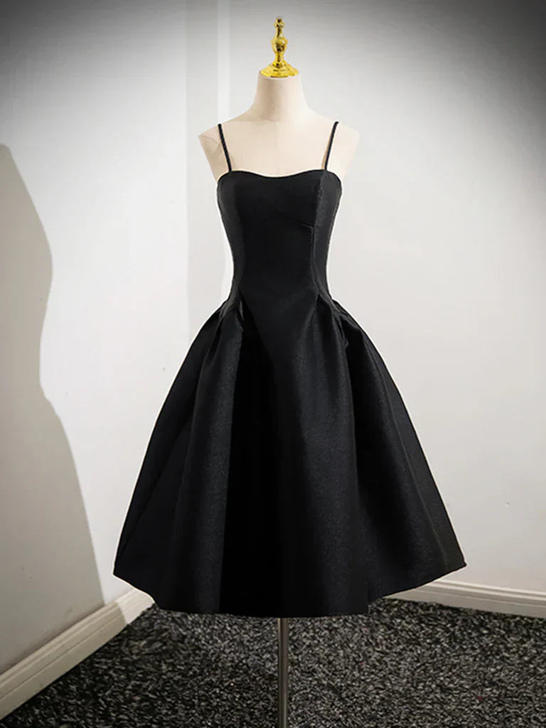 Satin Black Satin Short Prom Dress, Black Homecoming Dress HZ1024