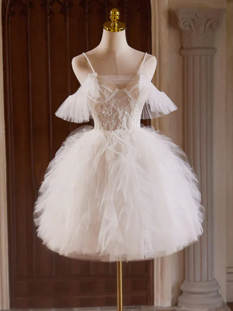 Tulle Lace Light Champagne Short Prom Dress, Cut Homecoming Dress HZ1024