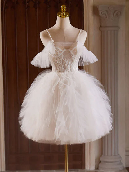 Tulle Lace Light Champagne Short Prom Dress, Cut Homecoming Dress HZ1024