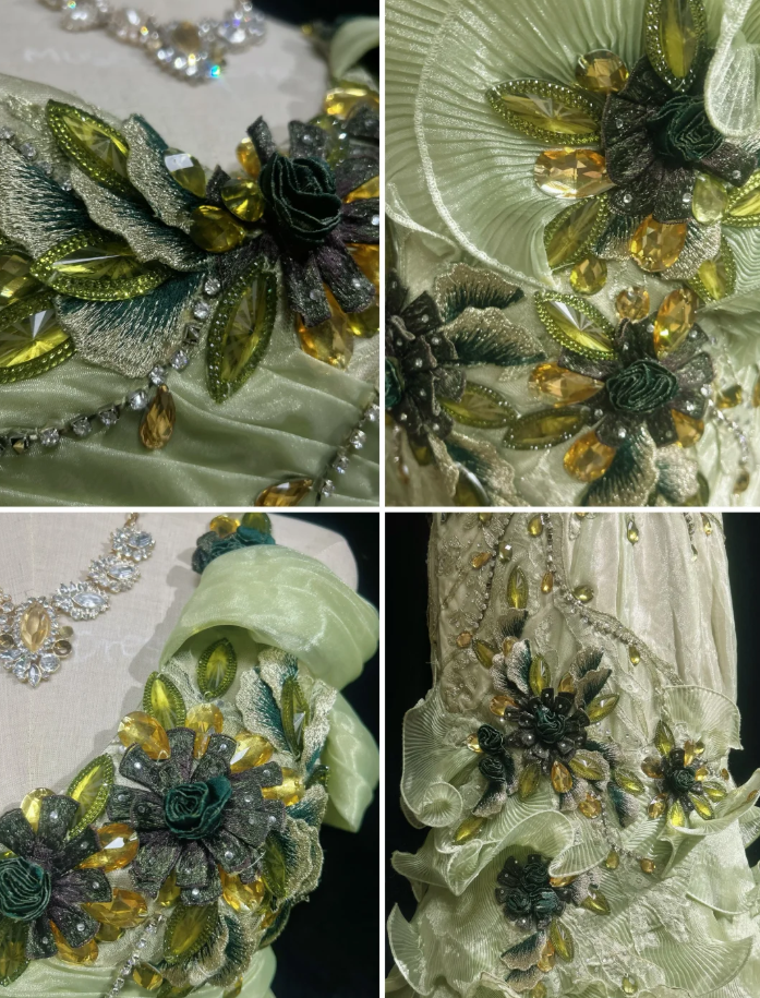 Vintage Green Long Prom Dresses Straps Sheath Evening Dresses Beaded Tulle Sleeveless Party Dresses ED06112