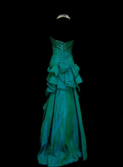 Elegant Green Long Prom Dresses Sweetheart Sheath Evening Dresses Satin Sleeveless Birthday Dresses ED06135