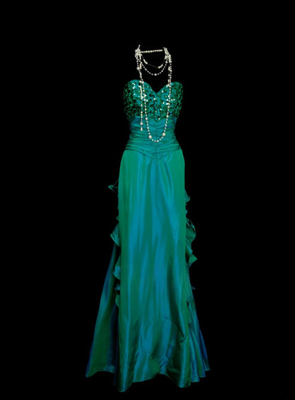 Elegant Green Long Prom Dresses Sweetheart Sheath Evening Dresses Satin Sleeveless Birthday Dresses ED06135