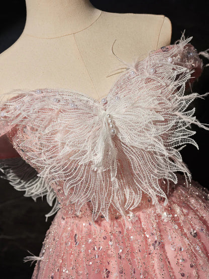 A-Line Tulle Lace Short Prom Dress, Pink Cocktail Dress HZ1024