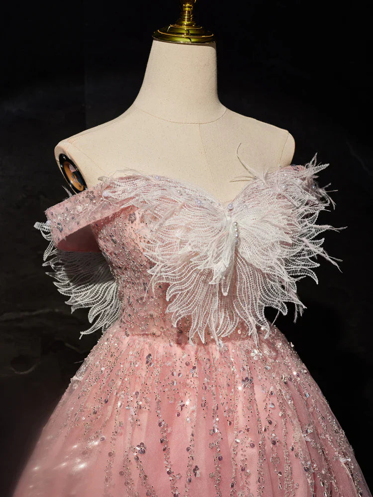 A-Line Tulle Lace Short Prom Dress, Pink Cocktail Dress HZ1024