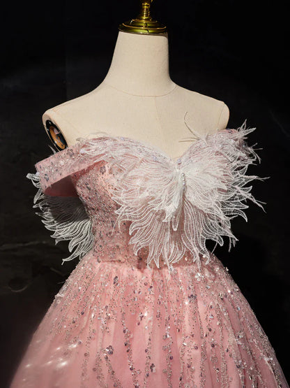 A-Line Tulle Lace Short Prom Dress, Pink Cocktail Dress HZ1024