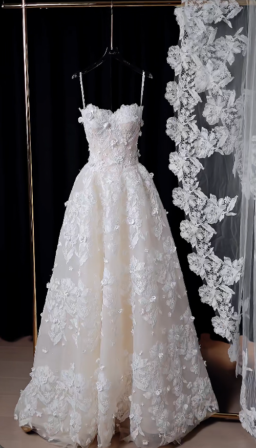 Timeless A-Line Long Wedding Dresses Lace Appliques White Bridal Gowns Strapless Bridal Dresses ED06141
