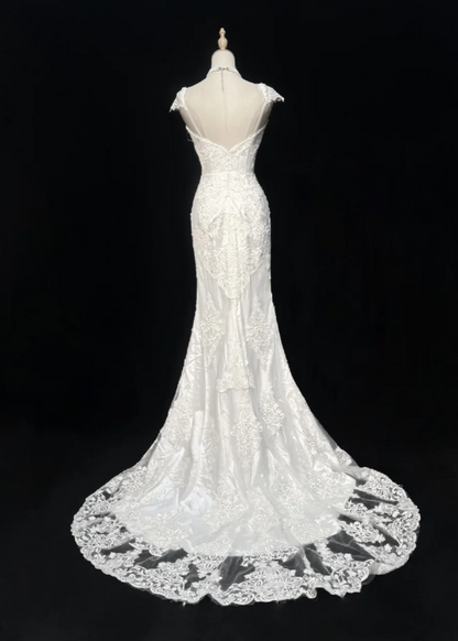 Timeless Mermaid Long Wedding Dresses Tulle Appliques White Bridal Gowns Sleeveless Bridal Dresses ED06143