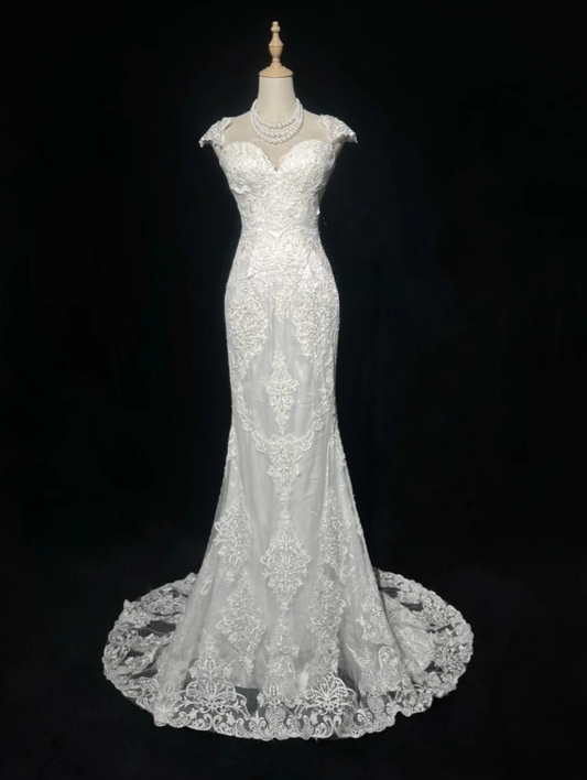 Timeless Mermaid Long Wedding Dresses Tulle Appliques White Bridal Gowns Sleeveless Bridal Dresses ED06143