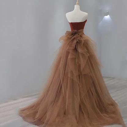 Tulle Velvet Burgundy Long Prom Dress, Burgundy Long Evening Dress HZ1024