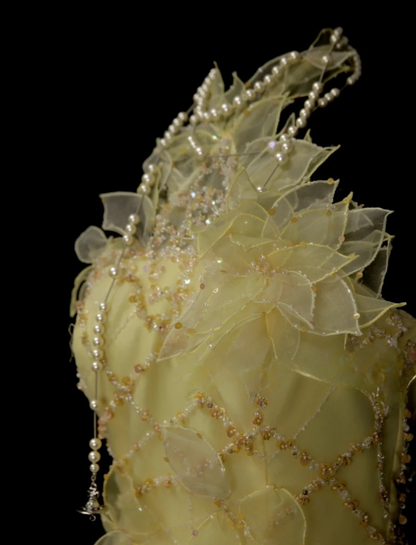 Chic Yellow Long Prom Dresses Beaded Tulle Halter A-Line Quinceanera Dresses Sleeveless Sweet 16 Dresses ED06164