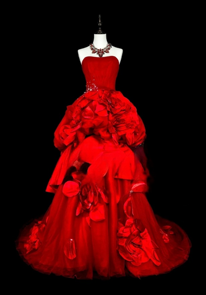 Fairy Red Long Prom Dresses Satin Strapless A-Line Evening Dresses Sleeveless Birthday Dress ED06177