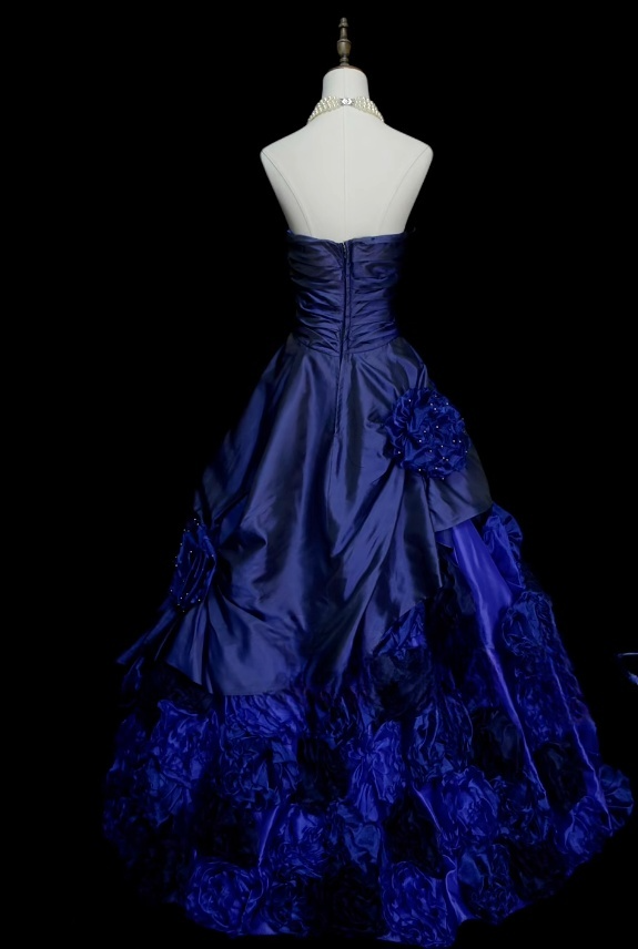 Fairy Navy Blue Long Prom Dresses Satin Strapless A-Line Evening Dresses Sleeveless Birthday Dress ED06179