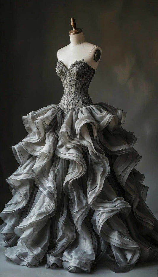 Gorgeous Gray Birthday Dresses Sweetheart A-Line Long Prom Dresses Tulle Sleeveless Evening Dresses ED06204