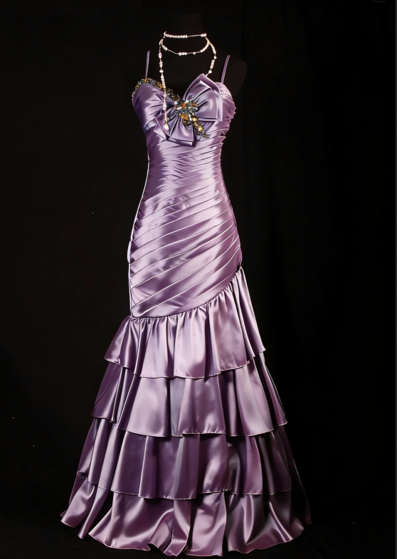 Cute Purple Long Prom Dresses Satin Spaghetti Straps Sheath Evening Dresses Sleeveless Birthday Dresses ED06206