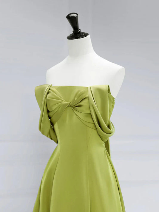 Off Shoulder Green Satin Long Prom Dress, Green Long Formal Evening Dress HZ1024