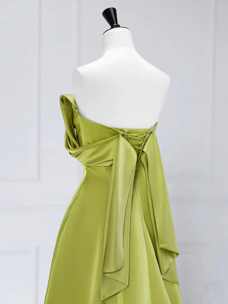 Off Shoulder Green Satin Long Prom Dress, Green Long Formal Evening Dress HZ1024
