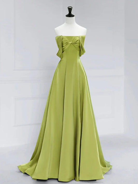 Off Shoulder Green Satin Long Prom Dress, Green Long Formal Evening Dress HZ1024