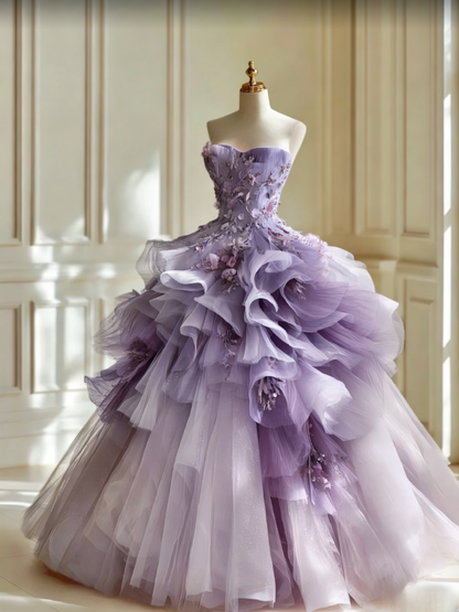 Gorgeous Pink Long Prom Dresses Strapless A-Line Evening Dresses Tulle Sleeveless Quinceanera Dresses ED06236